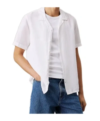 Calvin Klein Linen Cotton Cuban Collar Shirt In Bright White