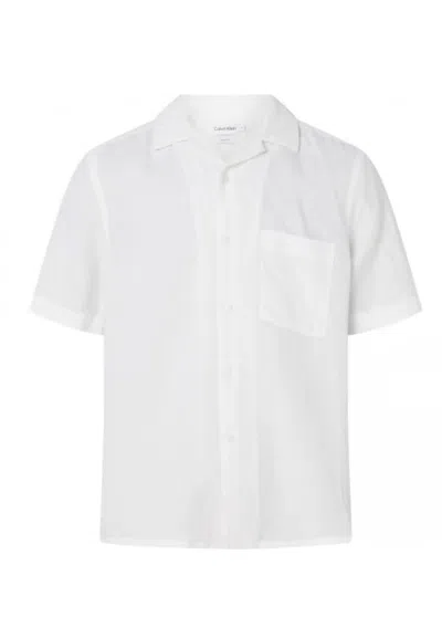 Calvin Klein Linen Cotton Cuban Ss Shirt In Bianco