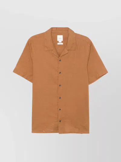 Calvin Klein Linen Shirt With Camp Collar And Chest Pocket In Brown