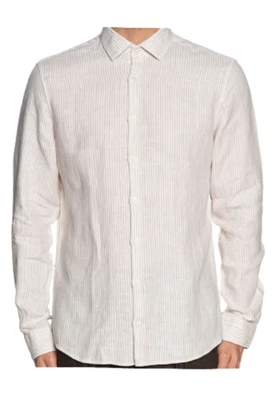 Calvin Klein Linen Stripe Slim Shirt In Beige