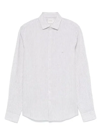 Calvin Klein Linen Striped Shirt In White