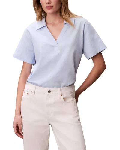 Calvin Klein Linen-blend Polo T-shirt In Blue
