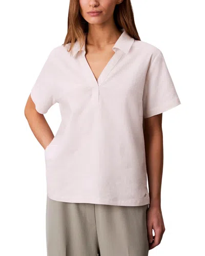 Calvin Klein Linen-blend Polo T-shirt In Neutral