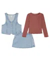 Calvin Klein Little And Toddler Girls 3-piece T-shirt, Vest And Skirt Set In Multi