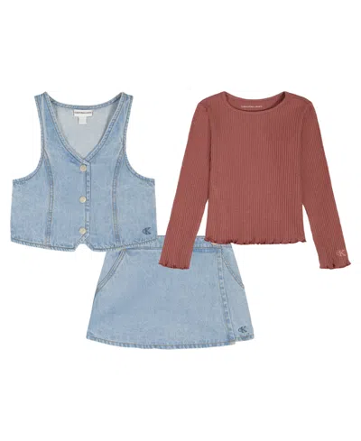 Calvin Klein Kids' Little And Toddler Girls 3-piece T-shirt, Vest And Skirt Set In Multi