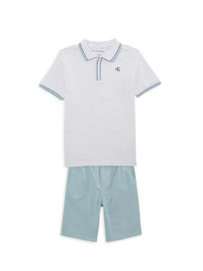 Calvin Klein Kids' Little Boy's 2-piece Button Shirt & Shorts Set In White