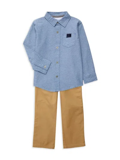 Calvin Klein Babies' Little Boy's 2-piece Button Up Shirt & Pants Set In Blue Multi