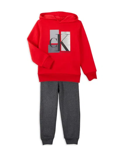 Calvin Klein Kids' Little Boy's 2-piece Fleece Hoodie & Joggers Set In Red