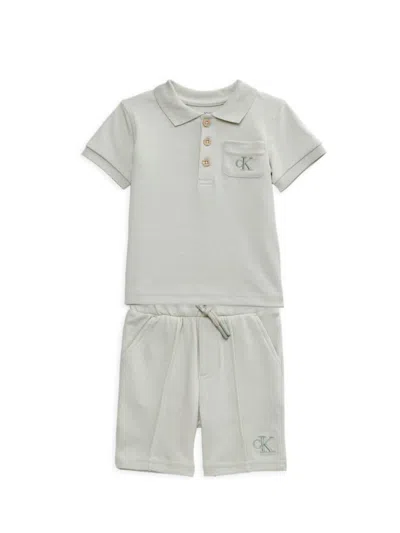 Calvin Klein Babies' Little Boy's 2-piece Gingham Shirt & Shorts Set In Grey