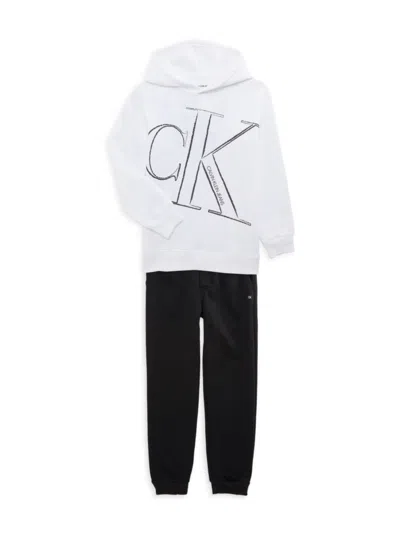 Calvin Klein Kids' Little Boy's 2-piece Logo Hooded Sweatshirt & Joggers Set In White
