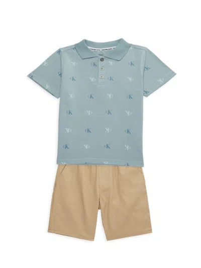 Calvin Klein Babies' Little Boy's 2-piece Logo Polo & Shorts Set In Blue Multi