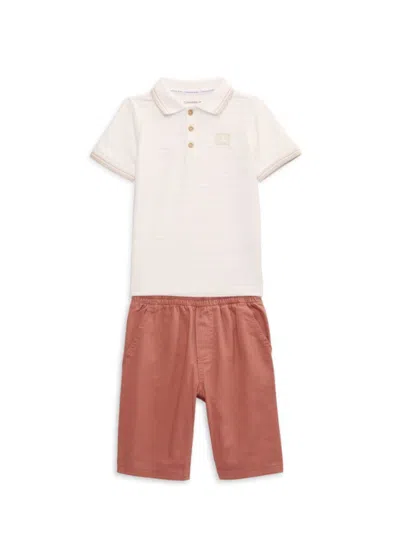 Calvin Klein Babies' Little Boy's 2-piece Logo Polo & Shorts Set In White Red