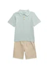 Calvin Klein Little Boy's 2-piece Logo Polo T-shirt & Shorts Set In Green Khaki