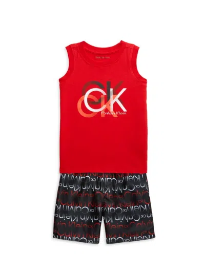 Calvin Klein Babies' Little Boy's 2-piece Logo Swim Set In Red