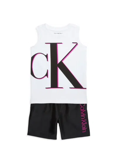 Calvin Klein Babies' Little Boy's 2-piece Logo Swim Tee & Shorts Swim Set In White Black
