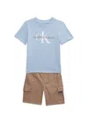 Calvin Klein Little Boy's 2-piece Logo T-shirt & Cargo Shorts Set In Blue Khaki