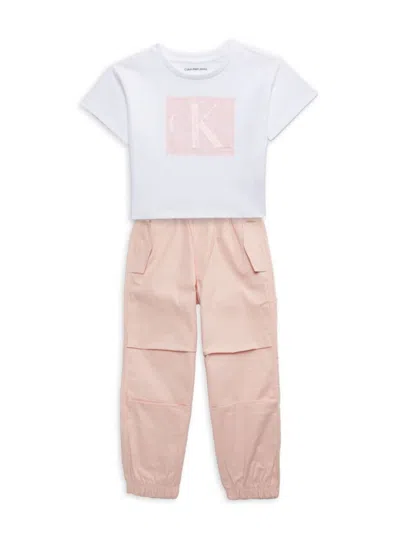 Calvin Klein Babies' Little Boy's 2-piece Logo T-shirt & Joggers Set In White Multi