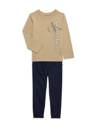 Calvin Klein Babies' Little Boy's 2-piece Logo Tee & Pants Set In Beige Multi