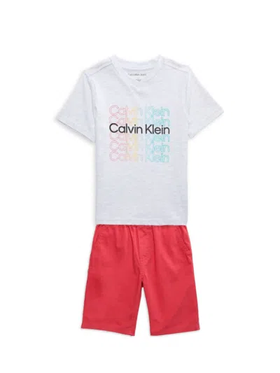 Calvin Klein Babies' Little Boy's 2-piece Logo Tee & Shorts Set In White Red