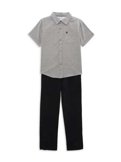 Calvin Klein Kids' Little Boy's 2-piece Micro Checked Shirt & Solid Pants Set In Grey Multi