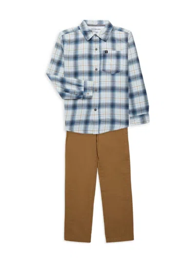 Calvin Klein Kids' Little Boy's 2-piece Plaid Shirt & Pants Set In Blue