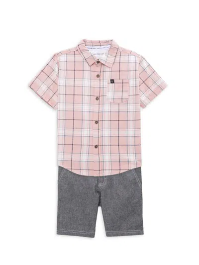 Calvin Klein Babies' Little Boy's 2-piece Plaid Shirt & Shorts Set In Pink