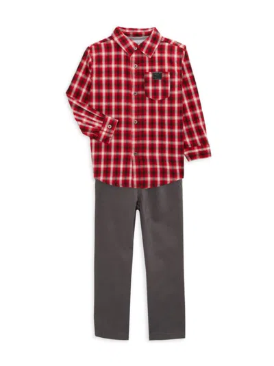 Calvin Klein Babies' Little Boy's 2-piece Plaid Shirt & Solid Pants Set In Red