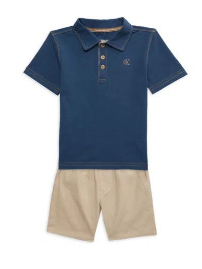 Calvin Klein Kids' Little Boy's 2-piece Polo Shirt & Shorts Set In Denim Blue