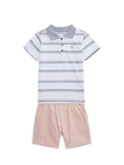 Calvin Klein Babies' Little Boy's 2-piece Striped Polo & Shorts Set In Blue Multi