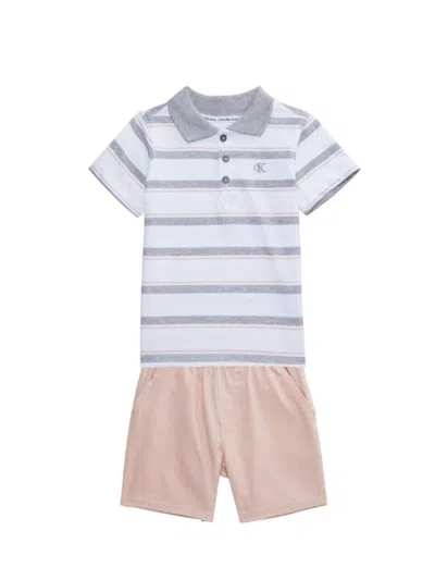 Calvin Klein Kids' Little Boy's 2-piece Striped Polo & Shorts Set In Blue Multi