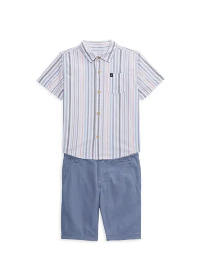 Calvin Klein Babies' Little Boy's 2-piece Striped Shirt & Shorts Set In Blue Grey