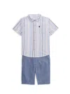 Calvin Klein Little Boy's 2-piece Striped Shirt & Shorts Set In Blue Multi