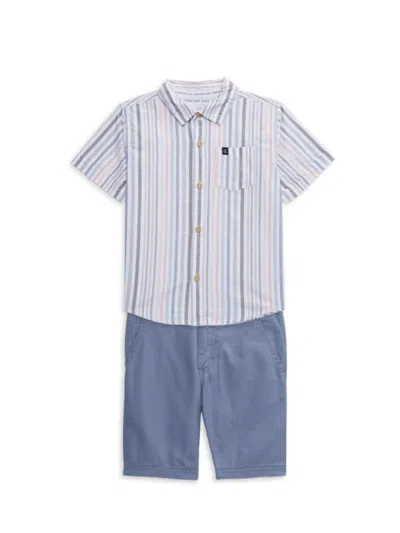 Calvin Klein Kids' Little Boy's 2-piece Striped Shirt & Shorts Set In Blue Multi