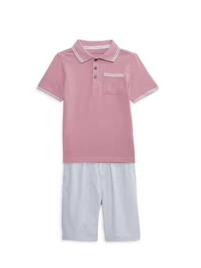 Calvin Klein Kids' Little Boy's 2-piece Tipped Polo & Shorts Set In Red Multi