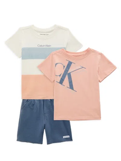 Calvin Klein Babies' Little Boy's 3-piece Logo Tees & Shorts Set In Pink Multi
