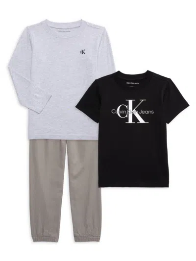 Calvin Klein Kids' Little Boy's 3-piece Tee & Joggers Set In Grey Multi