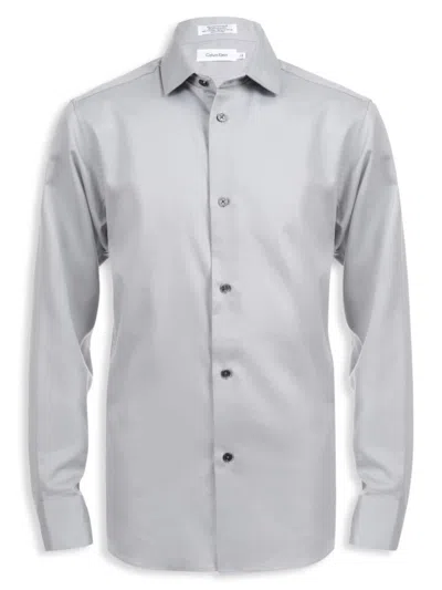 Calvin Klein Little Boy's Modern-fit Solid Sateen Long-sleeve Shirt In Silver