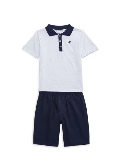 Calvin Klein Babies' Little Boys 2-piece Polo & Shorts Set In White Blue
