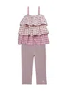 CALVIN KLEIN LITTLE GIRL'S 2-PIECE CHECK TIERED TOP & RIBBED PANTS SET