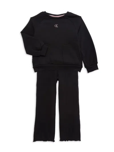 Calvin Klein Kids' Little Girl's 2-piece Fleece Sweatshirt & Pants Set In Black