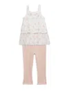 Calvin Klein Little Girl's 2-piece Leaf Print Top & Ribbed Pants Set In White Pink