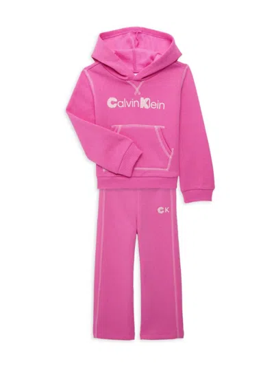 Calvin Klein Babies' Little Girl's 2-piece Logo Fleece Hoodie & Pants Set In Pink