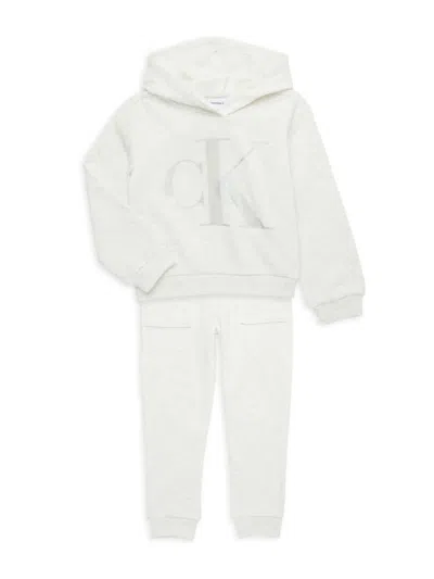 Calvin Klein Babies' Little Girl's 2-piece Logo Hoodie & Joggers Set In White Multi