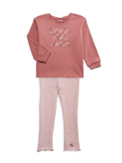 Calvin Klein Babies' Little Girl's 2-piece Logo Sweatshirt & Leggings Set In Rose