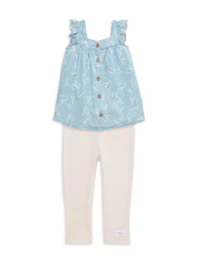 Calvin Klein Babies' Little Girl's 2-piece Logo Top & Capri Leggings Set In Blue White