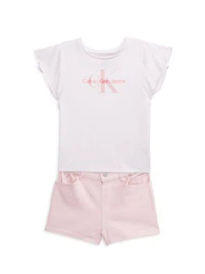 Calvin Klein Kids' Little Girl's 2-piece Logo Top & Shorts Set In Dusty Pink