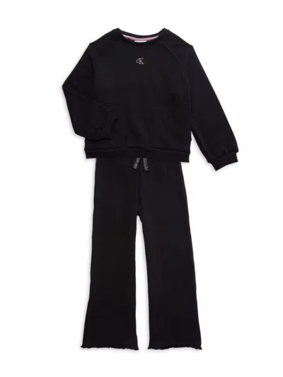 Calvin Klein Babies' Little Girl's 2-piece Oversized Sweatshirt & Ribbed Pants Set In Black