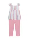 Calvin Klein Little Girls Woven Striped Empire Tunic And Ribbed Capri Leggings, 2 Piece Set In Pink Multi