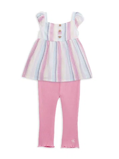 Calvin Klein Babies' Little Girl's 2-piece Striped Top & Pants Set In Pink