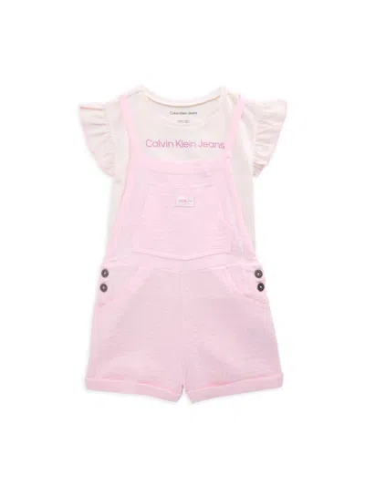 Calvin Klein Babies' Little Girl's 2-piece Tee & Shortall Set In Pink Multi